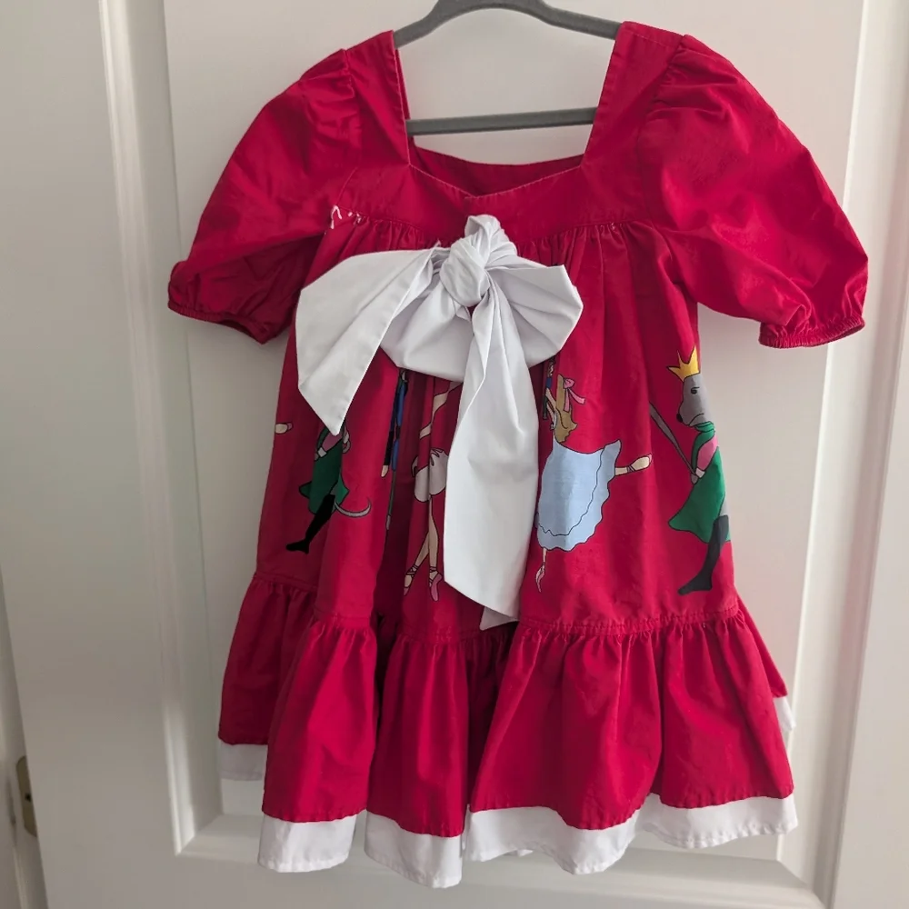 $ Vintage Eleanor‎ Red Christmas Dress with Festive Print And Bow Detail